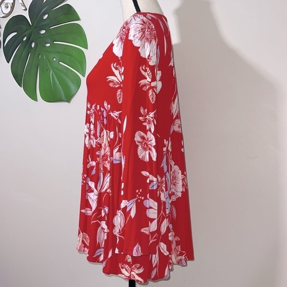 Free People Bella Red Floral Print Tunic Mini Dress Sz.  XS - Picture 11 of 15